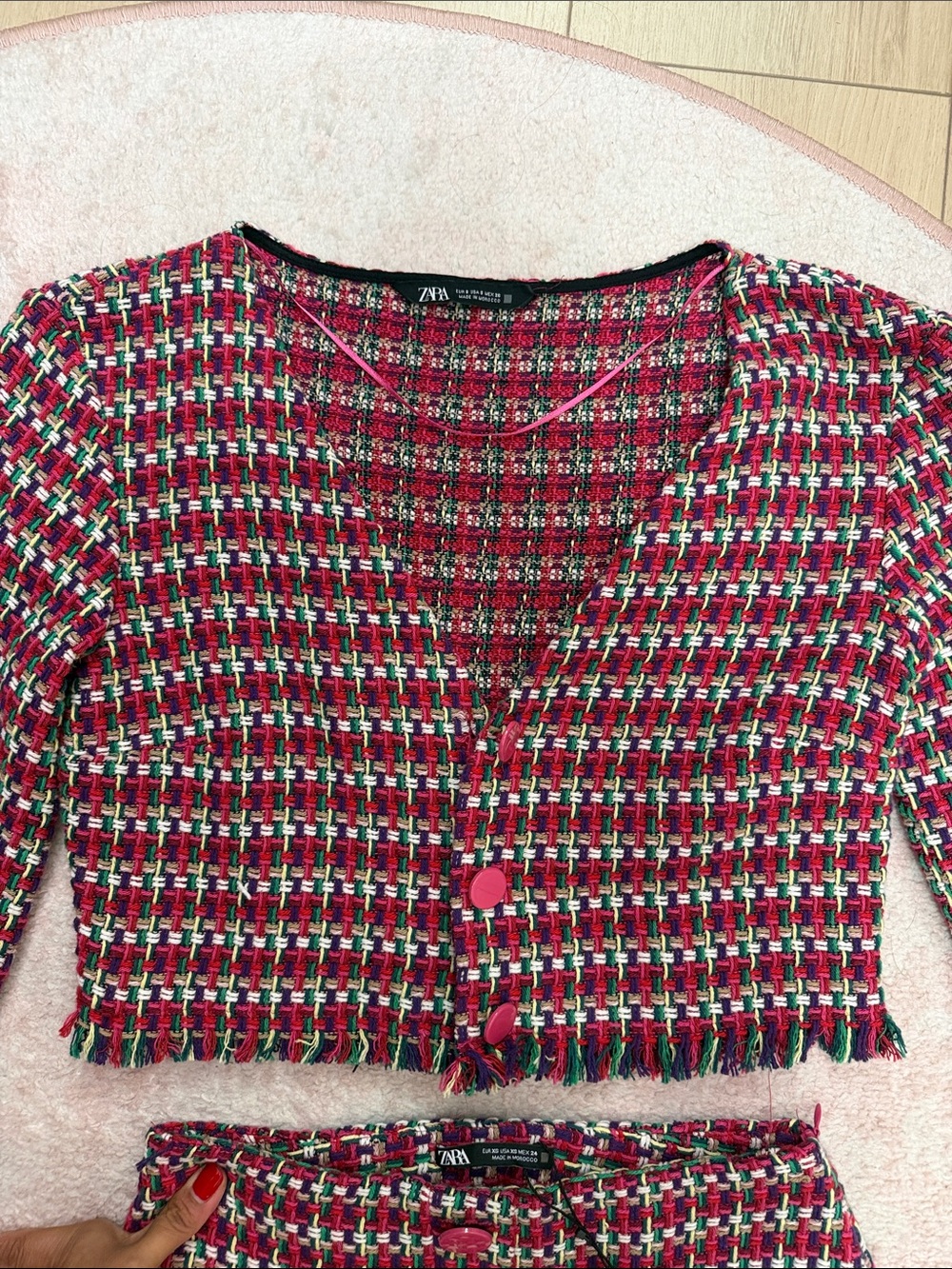 Zara Pink and Black Tweed Button-Front Mini Skirt Set - Picture 3 of 8